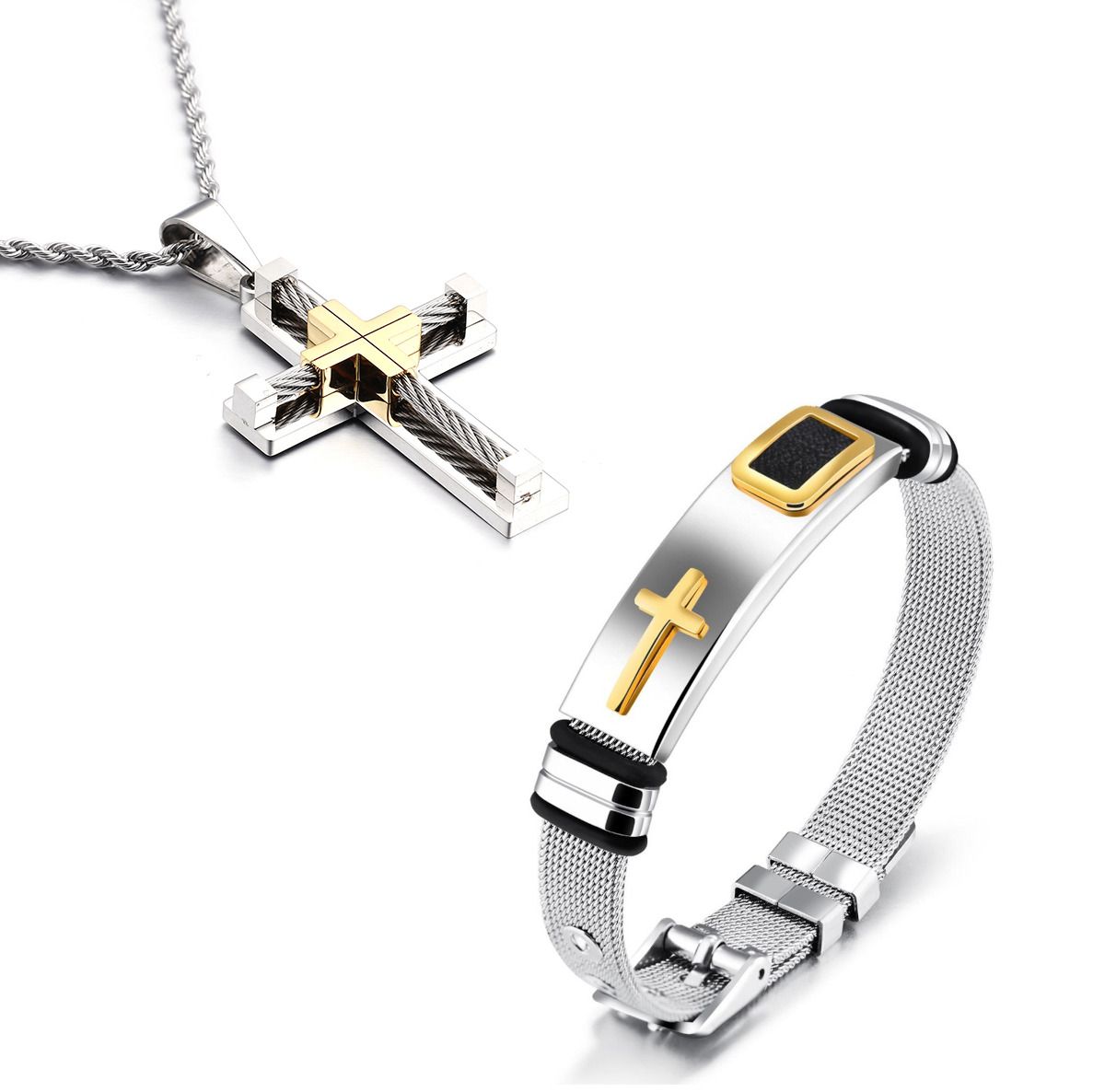 Collana e Bracciale Croce Dorata